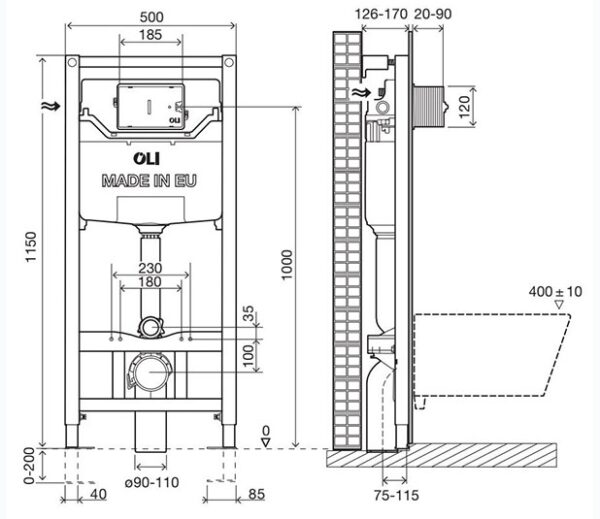 Рама на стену пневматическая + настенные крепления OLI120 Plus, H1150xL500 мм — изображение 2