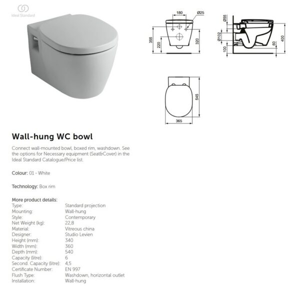 Настенный унитаз CONNECT Ideal Standard, белый — изображение 3