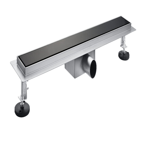 Душевой канал с сухим сливом 700x70, черная стеклянная решетка, в сборе — изображение 1