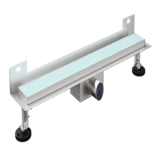 Душевой лоток с сухим сифоном 700x70, решетка из белого стекла, настенная, в сборе — изображение 1