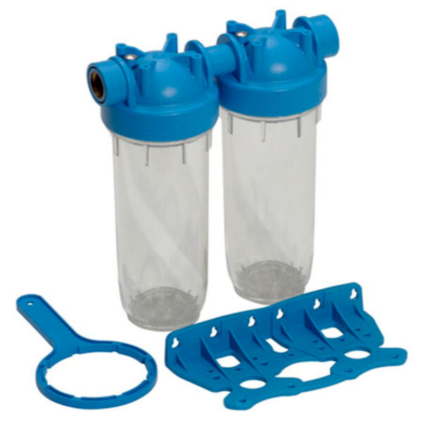 Комплект корпуса фильтра 10", 3/4"SK, DP-DUO Atlas + ключ, монтажная пластина — изображение 1