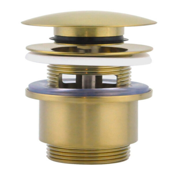 Донный клапан с переливом, cklick-clack 1 1/4", с отверстием для перелива, латунь, матовое золото — изображение 1