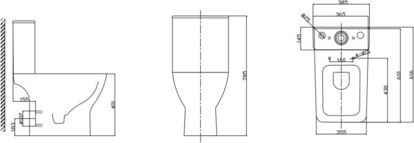 WC-koмпакт TORO – Rimless, с задним сливом + сиденье с плавным закрытием — изображение 2